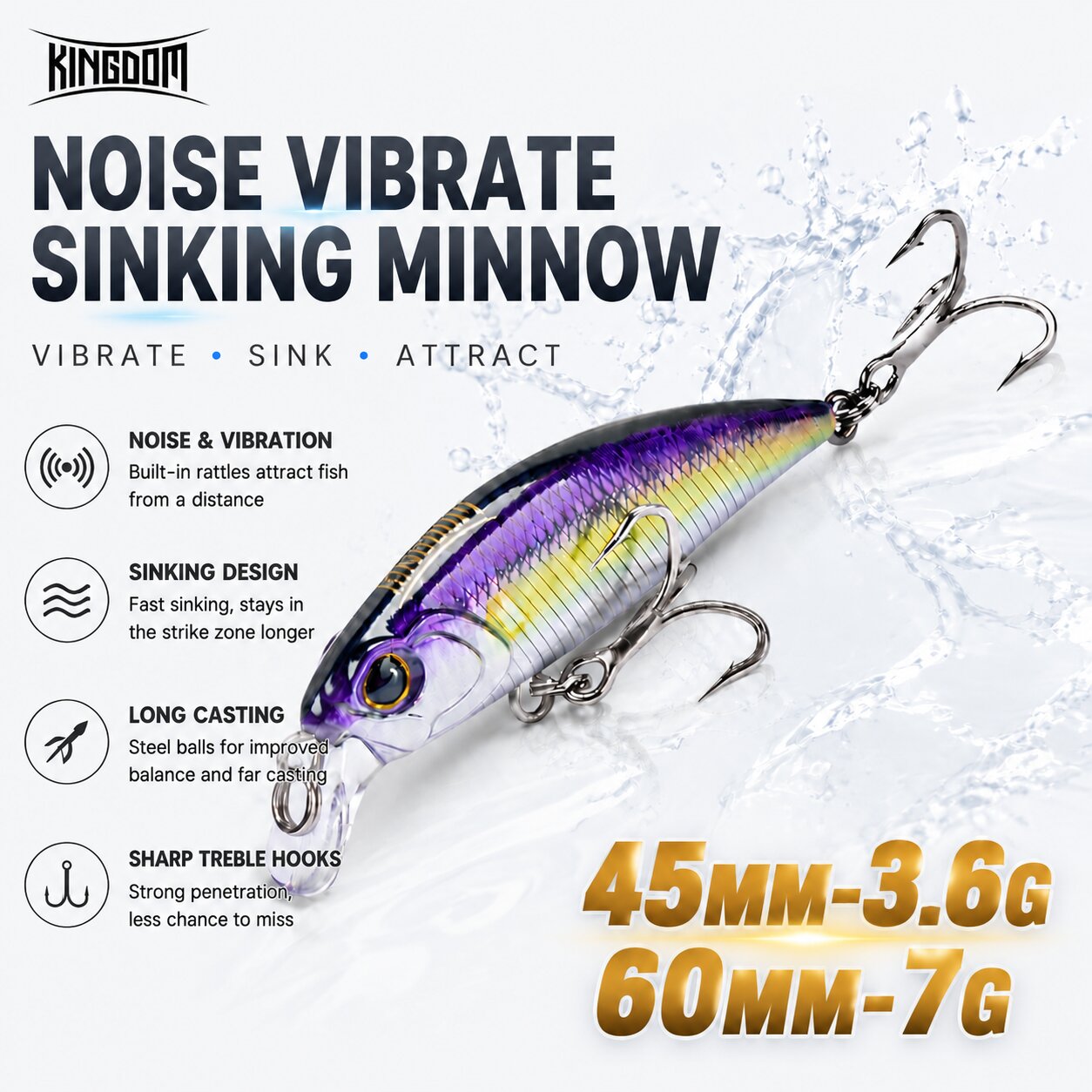 Fishing Lure Accessories - Przynęta Kingdom Sinking Minnow 45mm 3.6g